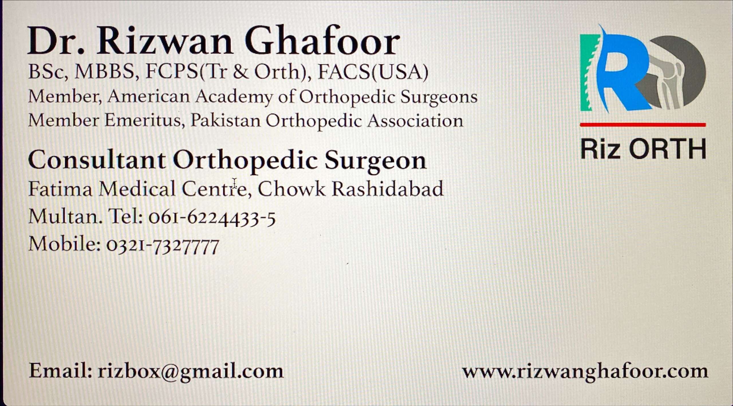 Arthritis at the orthopaedic clinic of Dr. Rizwan Ghafoor in Multan